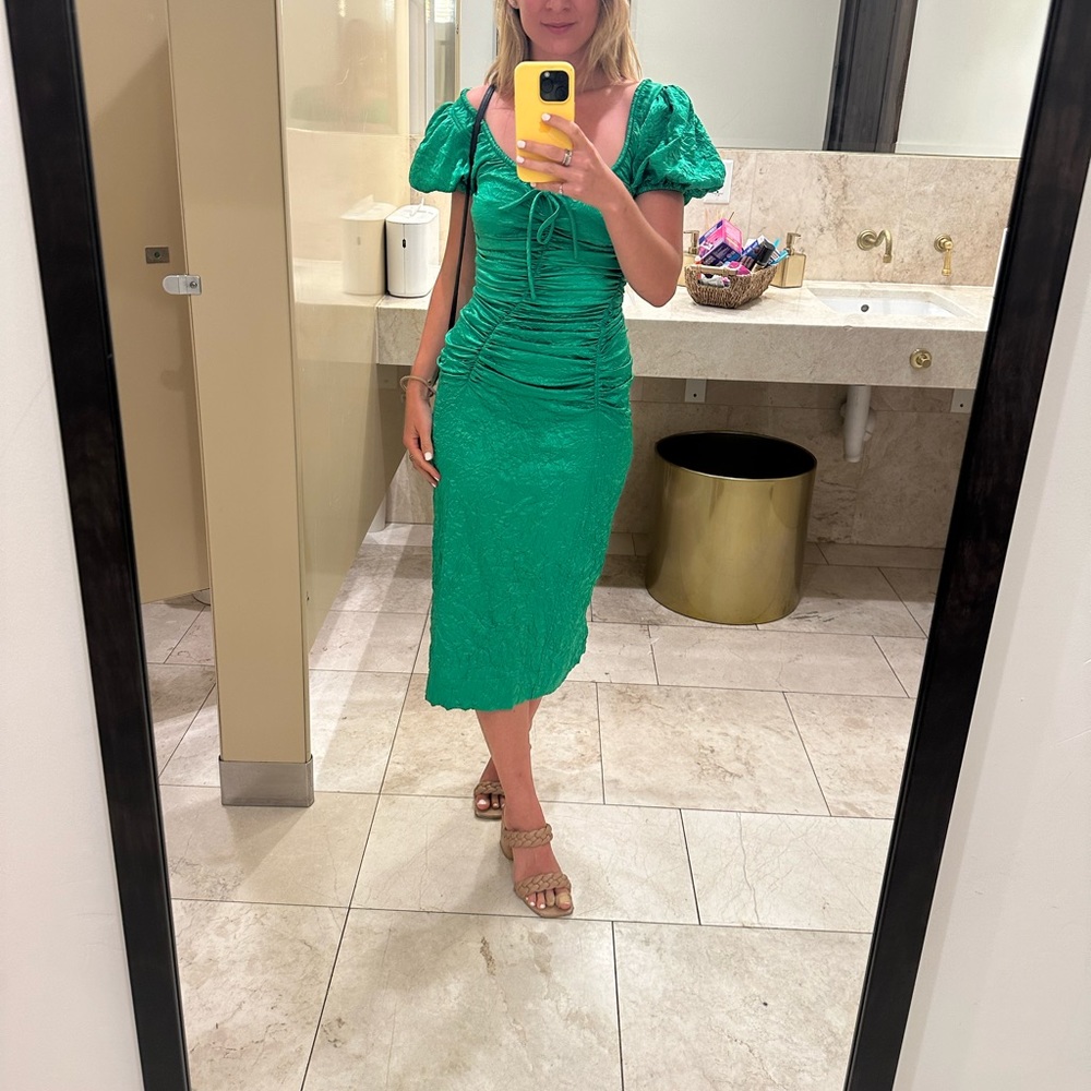 GANNI
Ruched crinkled-satin midi dress